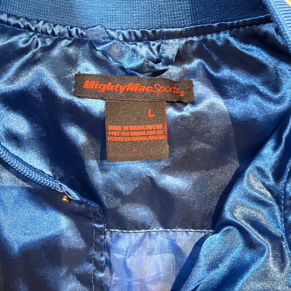 Mighty Mac Sports Chicago Cubs Blue Satin Varsity Jacket Mens Large MLB Bomber